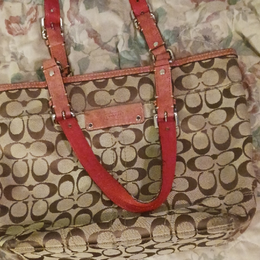 Coach Brown and Red Signature Tote